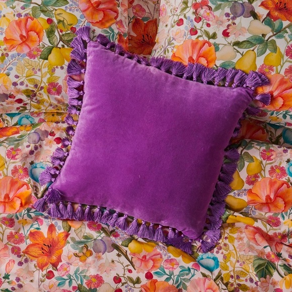 Purple Velvet Pillow with Tassels - Picture 1 of 4